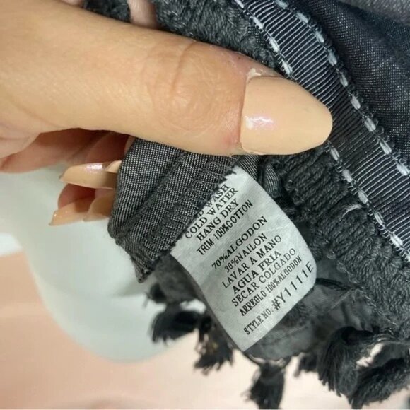 NWT Mur Mur Blackish Gray Grey Chambray Top With Tassels Small Boho - Picture 5 of 7